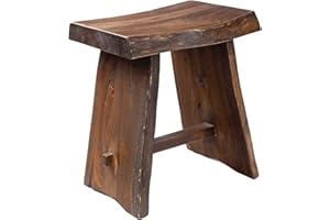 NORDIC STYLE TEAK Shower and Bath Stool, Teak Wood Shower Bench, Indoor and Outdoor Use 17.7" (Rustic Finish w/Curved Seat)