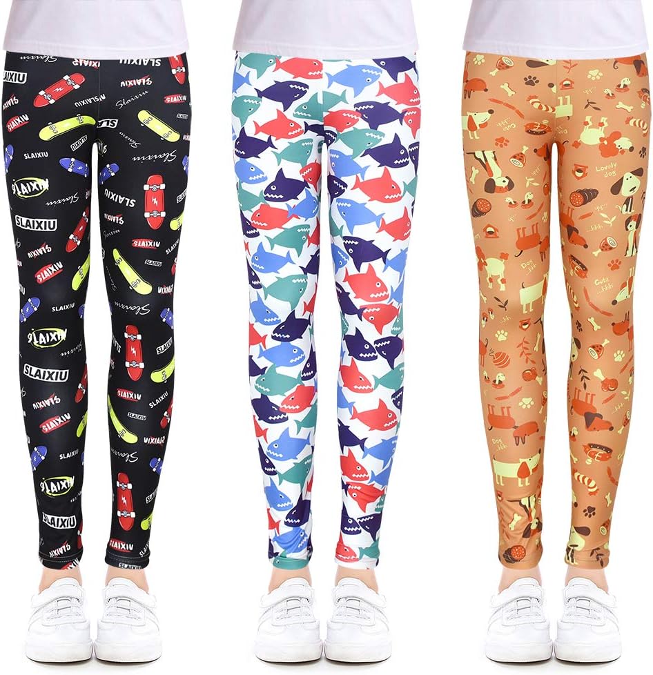 slaixiu Girls Leggings Stretchy Kids Pants Classic Printing Flower Pattern