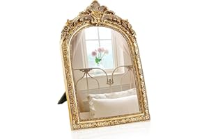 YUSONG Vintage Makeup Desk Mirror - 7" Gold Antique Mirror for Tabletop Resin Frame Decorative Wall Art for Living Room, Bedroom Decor, Vanity Table