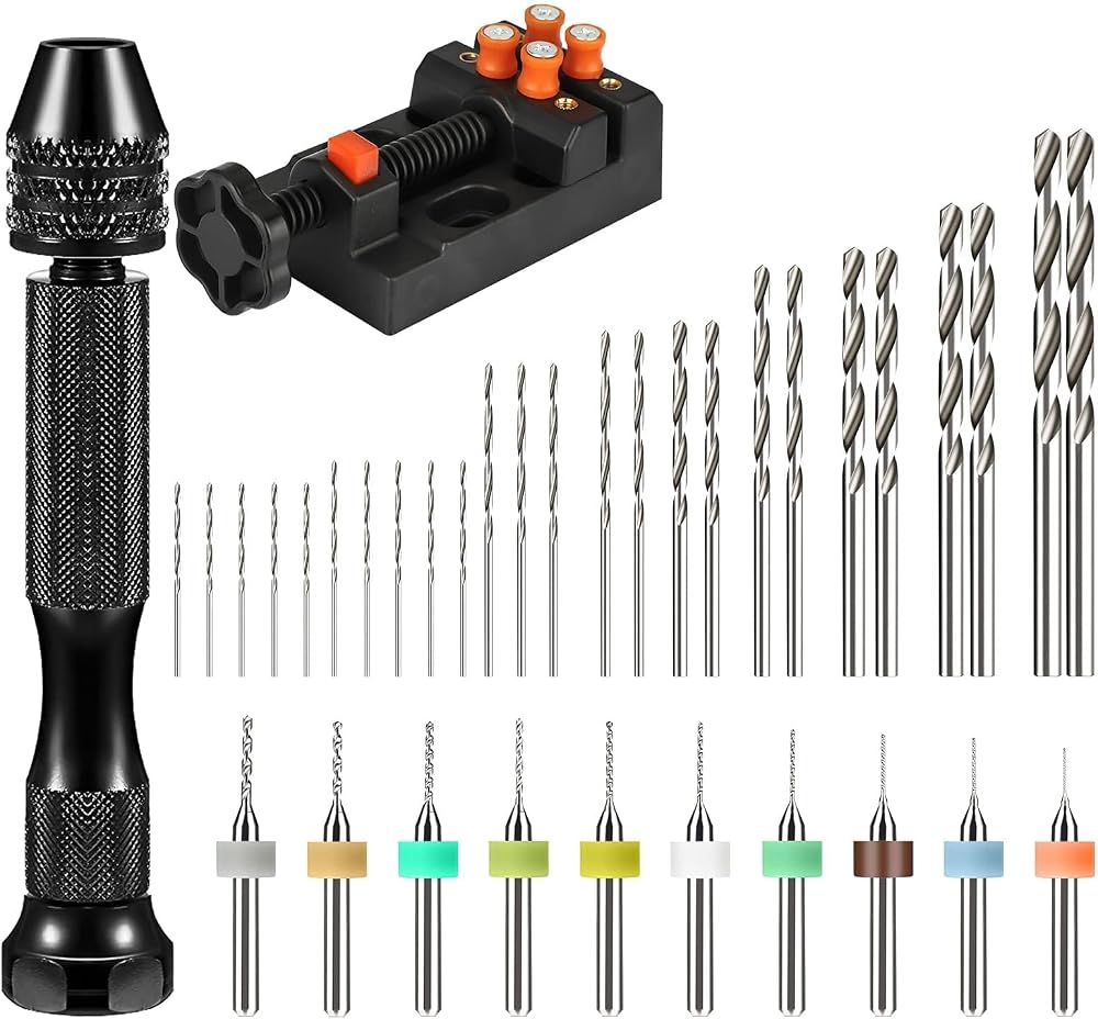 Linkstyle 37 PCS Mini Hand Drill Set Pin Vice Bench Vise PCB Bits Twist Bits