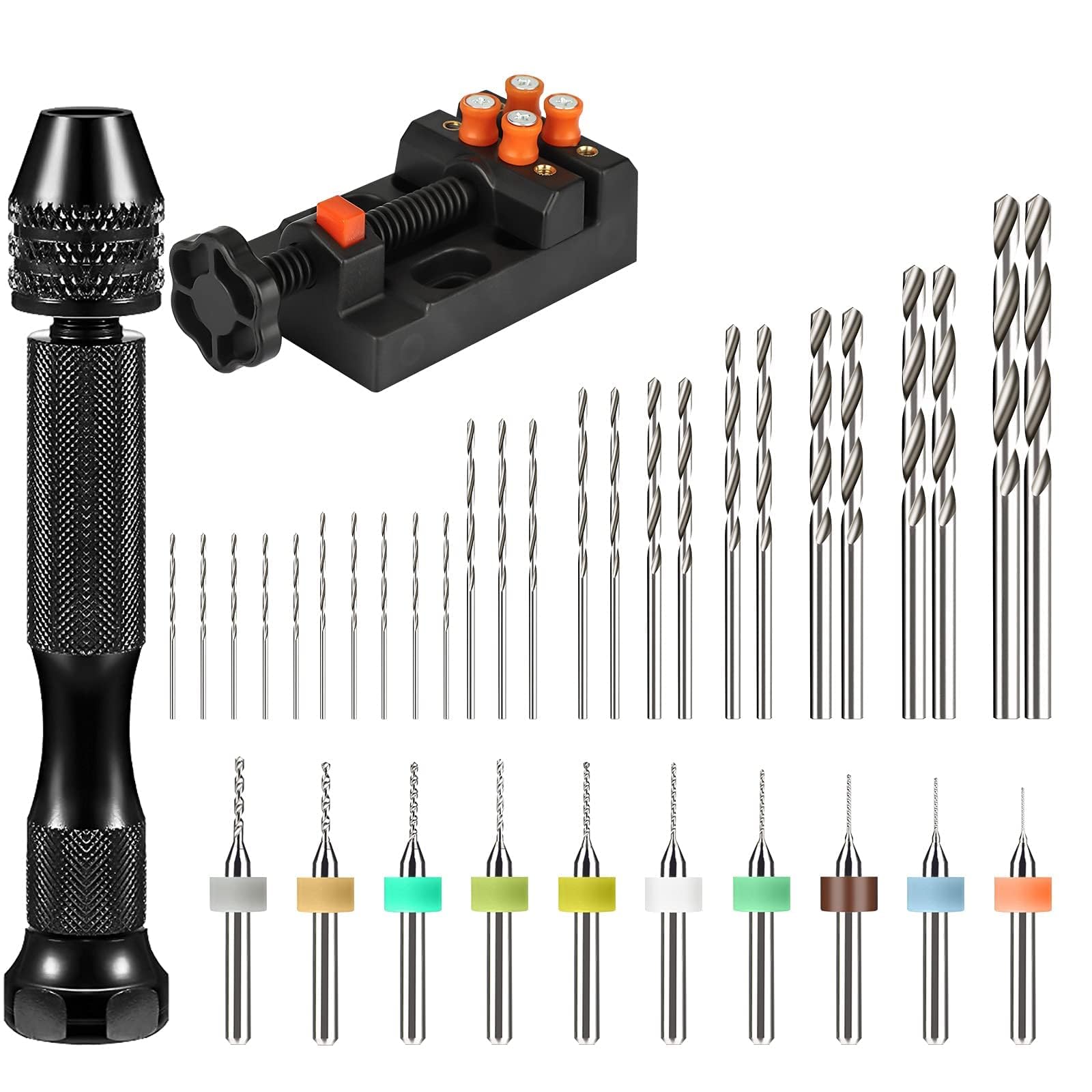 Linkstyle 37 PCS Mini Hand Drill Set, Pin Vice Drill Bench Vise, PCB Bits Twist Bits Jewelry Wood Resin Resin Carving DIY