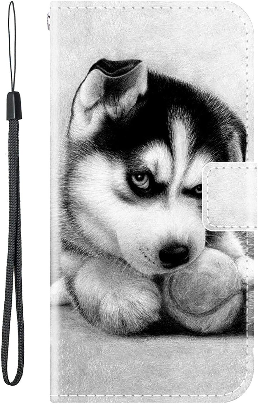 vingarshern Case for HTC Desire 828 Holster Inner Silicone Holder,Standing Magnetic Closure Protective PU Faux Leather Case Wallet for HTC Desire 828 Cover With Card Slots-(Little Husky)