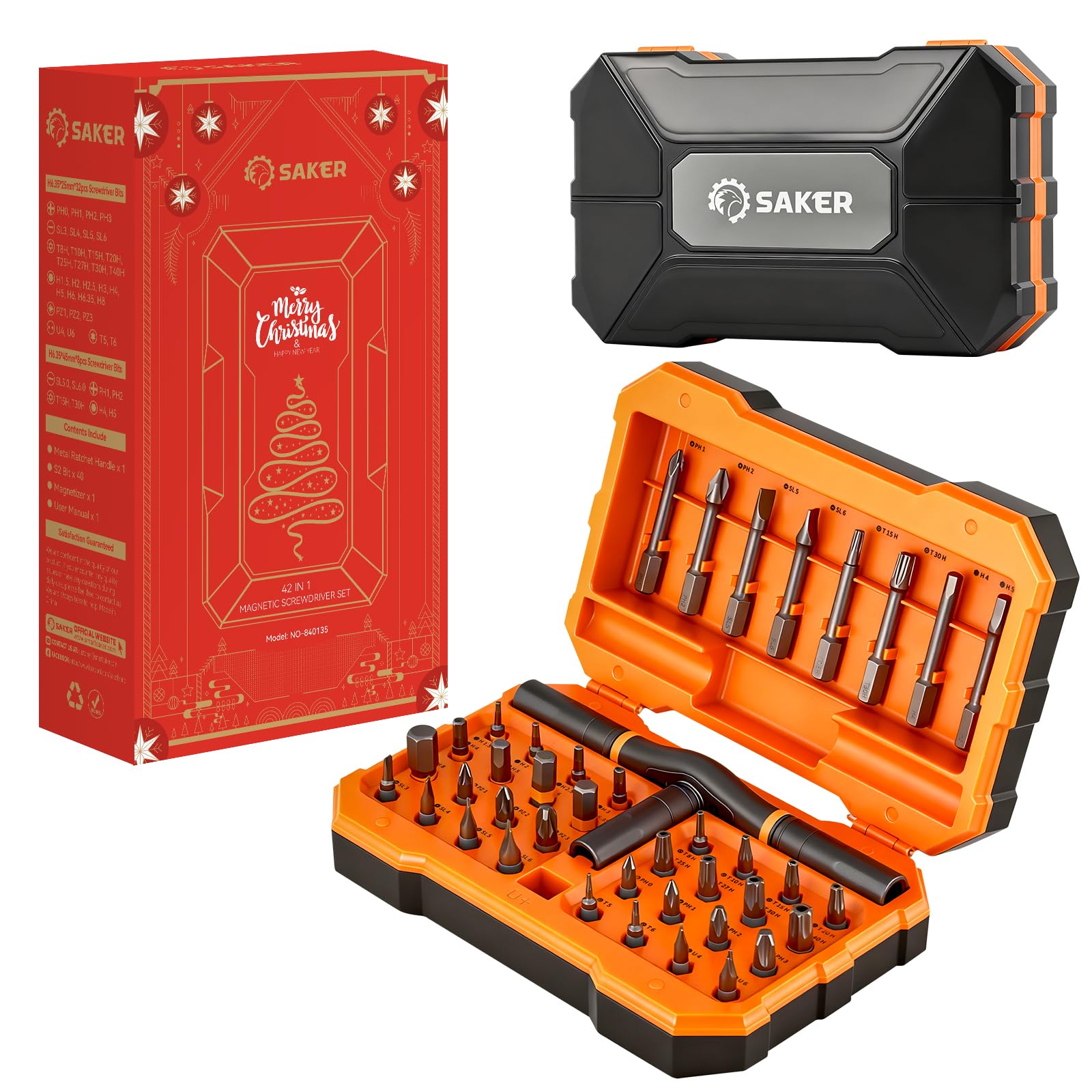 Saker 42-in-1 Magnetic Screwdriver Set for Christmas Gifts, Screwdriver Kit with T Handle & Storage Case, Holiday Gifts for Men, DIY, Furniture, Computer, and Bicycle Repair, Orange Image Saker 42-in-1 Magnetic Screwdriver Set for Christmas Gifts, Screwdriver Kit with T Handle & Storage Case, Holiday Gifts for Men, DIY, Furniture, Computer, and Bicycle Repair, Orange Image