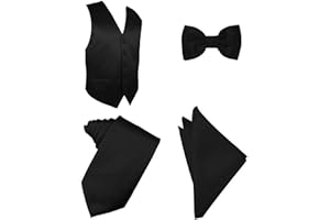 Oliver George 4pc Men's Solid Formal Waistcoat Tuxedo Dress Vest Necktie BowTie Handkerchief Set For Suit or Tuxedo