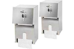 ZSHIGANMA Commercial Double Rolls Toilet Paper Dispenser Holder,Heavy Duty Stainless Steel Tissue Dispenser Wall Mount with Lock,Automatic Touchless Paper Towel Dispenser with Shelf for Kitchen Bathroom (2)