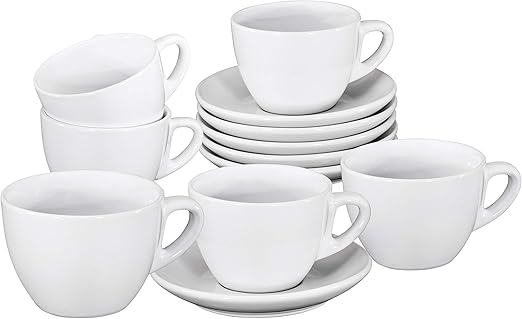 Amazon Com Espresso Cups With Saucers By Bruntmor 6 Ounce Set Of 6 White 6oz Cup Saucer Sets