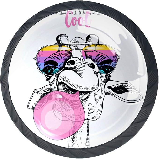 Spaß Giraffe Regenbogen rosa Kaugummi Schrank Knöpfe - 4 Stück