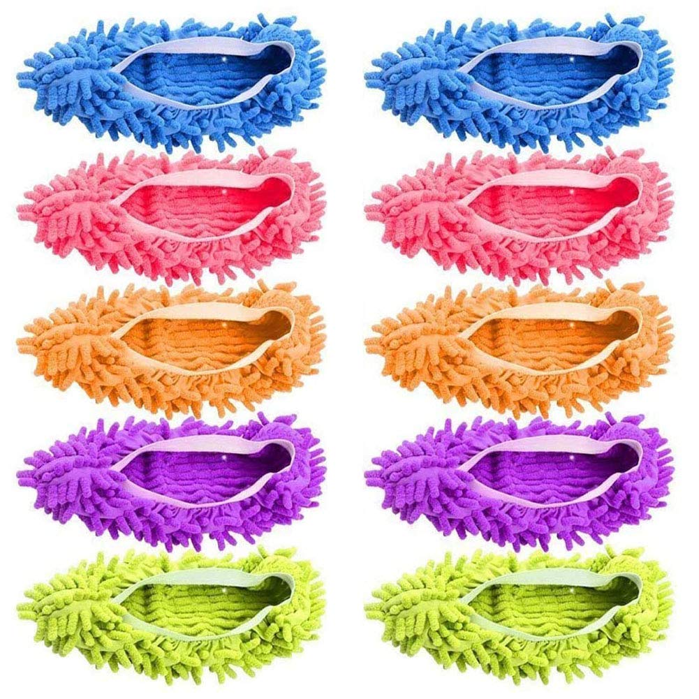 Microfiber Floor Cleaner Foot Slippers Shoe Covers Dust Mop Socks Duster House Cleaning for Men Women, Bathroom, Office, Kitchen, House Polishing, Washable, 5 Pairs [10 PCS]