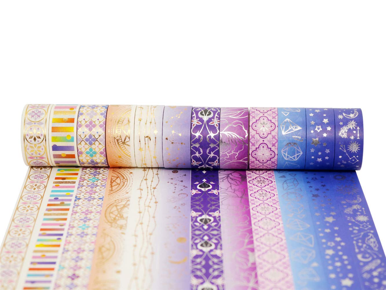 YUBBAEX Poetic Gold Washi Tape Set VSCO Floral Silver Foil Masking Tape Decorative for Arts, DIY Crafts, Bullet Journal Supplies, Planners, Scrapbook, Card/Gift Wrapping -15mm- (Purple Night 12 Rolls): Industrial & Scientific