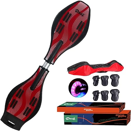 Amazon スケートボード エスボード 子供用 ジェイボード 光るホイール プレゼント 保護具 収納袋付き 赤 乗用玩具 三輪車 おもちゃ