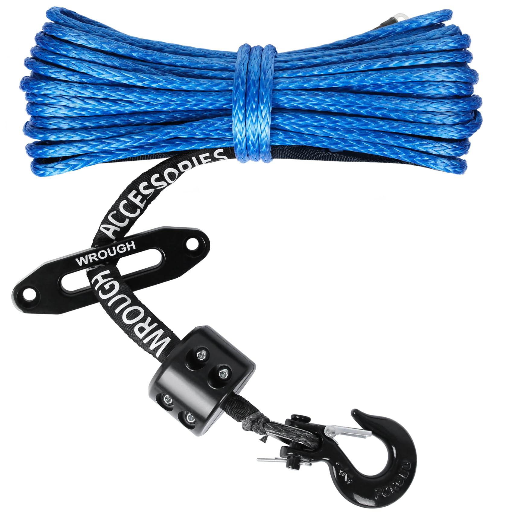 Photo 1 of 1/4" Synthetic Winch Rope 50 Ft Heavy Duty 10,000LBs ATV Winch Rope Line with Steel Hook, Rubber Stopper, Fairlead, Protecting Sleeve and Thimble Universal Fit for ATV SUV Vehicle (Blue)
