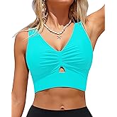 GRAPENT Bikini Tops for Women Cropped Tankini Tops Beach Ruched Knot Cut Out Padded Adjustable Swimwear Swim Top Only