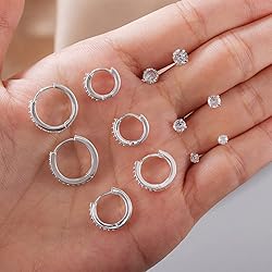 PRETOLE 6 Pairs Sterling Silver Stud Earrings for