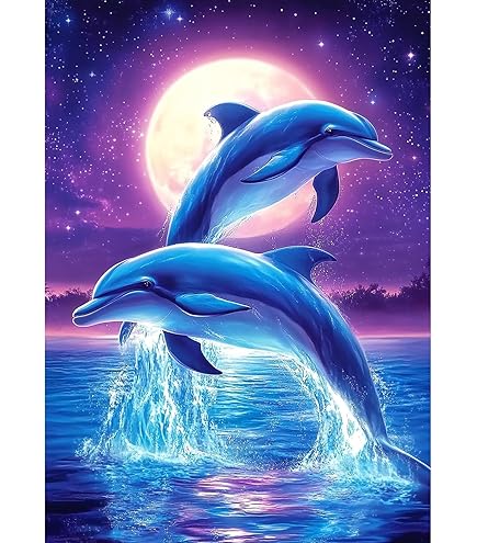 Colorido Delfín Acuarela 5D DIY Taladro Redondo Completo Diamante Pintura Arte De Pared Kit De Arte De Diamante Para Adultos, Para Decoración De Pared Del Hogar, 12 X 12 Pulgadas