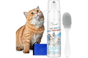 Pjordo Cat Acne Chin Treatment, 6.8 fl.oz Cat Chin Cleaner Kit with Cleaning Brush and Cloth, Remove Cat Chin Blackheads & No