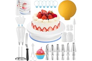 Cake Decorating Set, 110PCS Supplies Kit, with Turntable Stand, Icing Dispensers Tips, Russian Tips, Puff Piping Tip, Pastry 