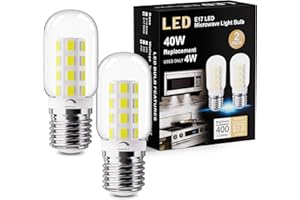 winshine Microwave Light Bulbs Under Hood, E17 LED Bulb Dimmable, 6000K Daylight White, 40 Watt Appliance Bulb for Refrigerator, Range Hood, Stove Hood, Oven Light Bulb 4W, 400LM, CRI 90, 2 Pack