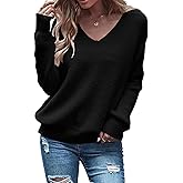 Eurivicy Women's Long Sleeve V Neck Pullover Tops Oversized Chunky Knitted Loose Jumper Sweaters