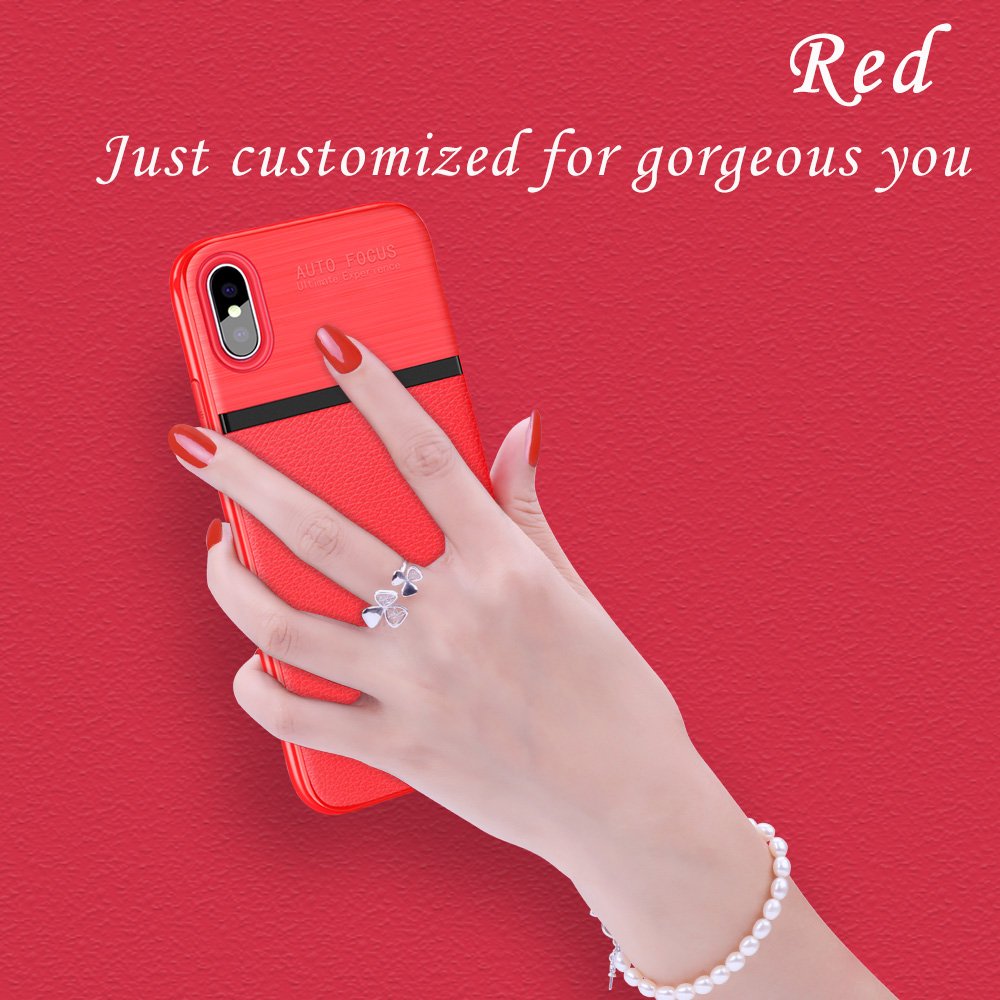 iPhone X Case, iPhone 10 Case, JASBON Soft TPU Brushed Carbon Fiber Phone Case Ultra Thin Breathable Cover Shockproof Protective Case for Apple iPhone X-Red