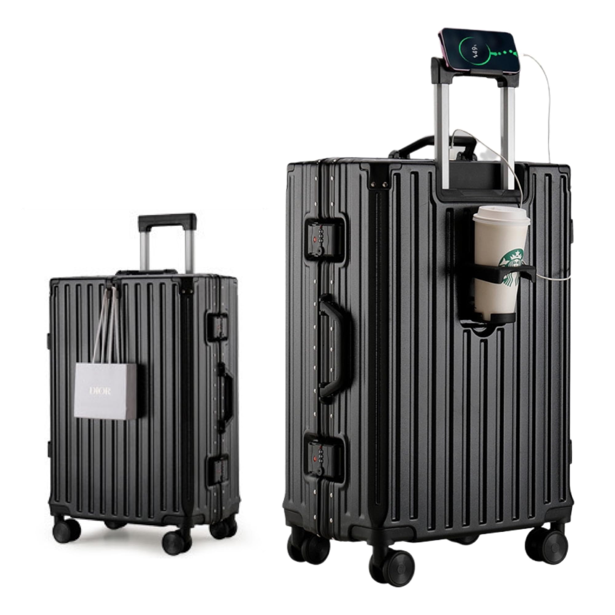 Photo 1 of HotWay PC Hard Shell Checked Suitcase with Aluminum Frame, Luggage with Cup Holder and USB Port, Zipperless Luggage for Business Travel (Black, Checked In 26Inch)