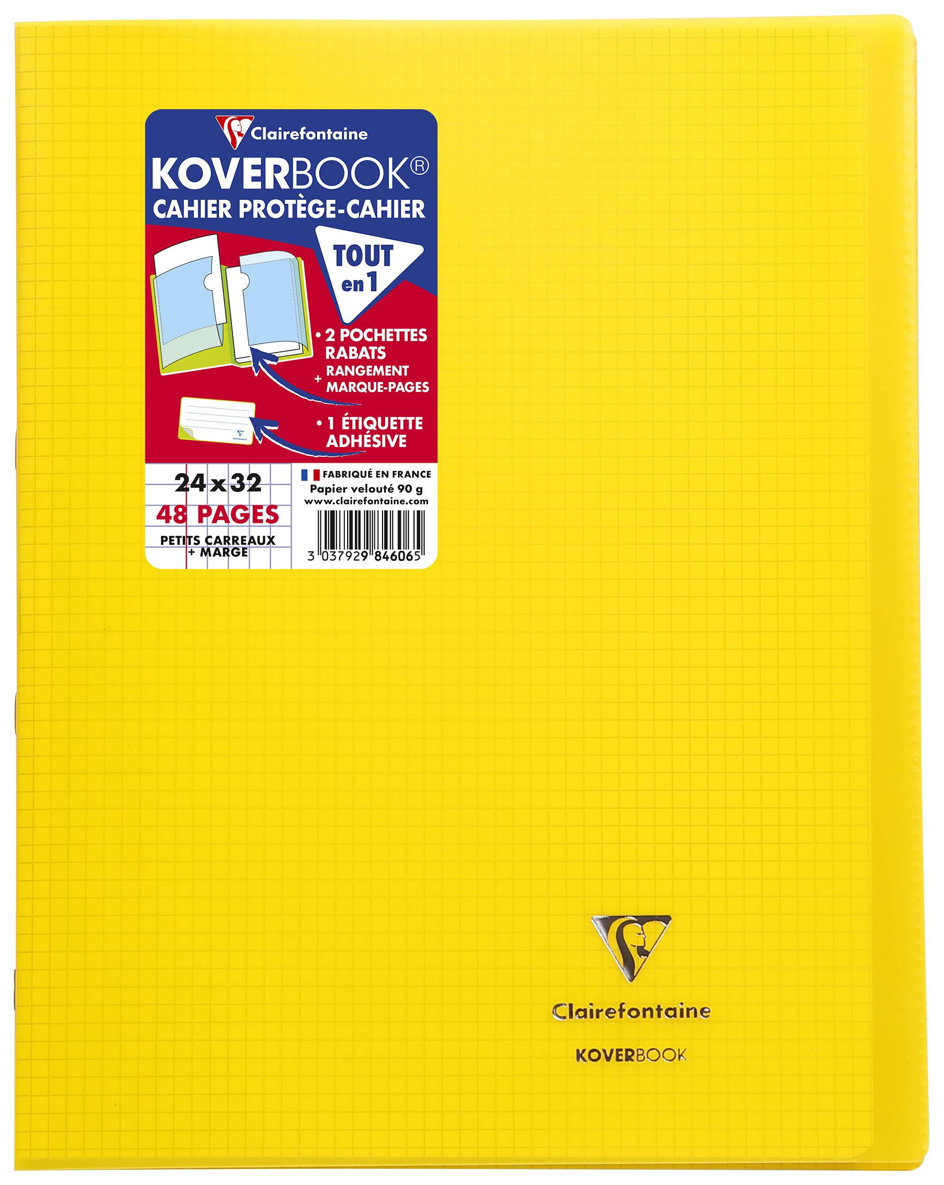 Clairefontaine 984606C A Set of 10 Yellow Koverbook Stapled Notebooks - 24x32 cm - 48 Small Square Pages with Margin - White Paper 90 g - Polypro Cover