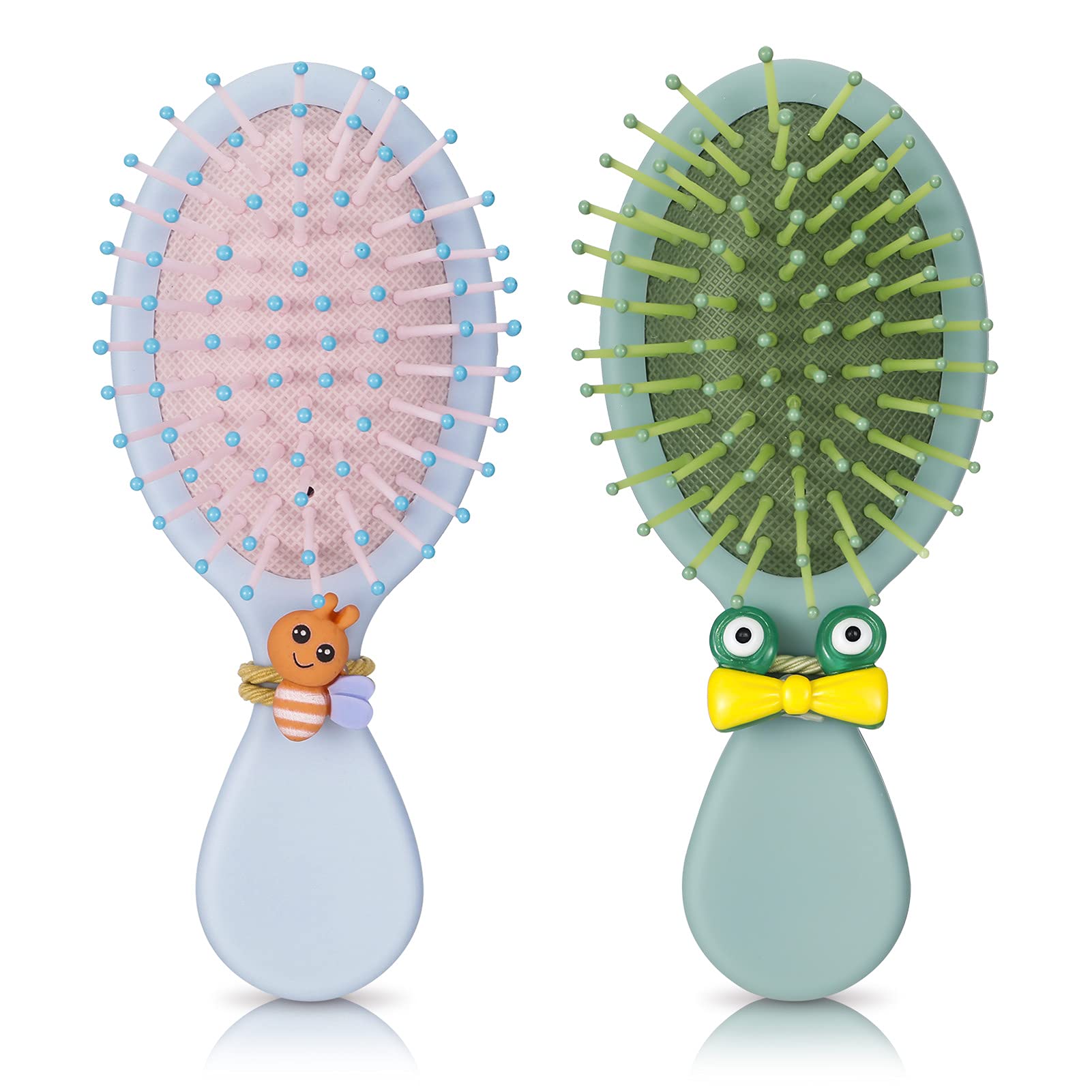 metagio 2 Pack Hair Brush, Mini Kids Hair Brush Oval Detangler Brush Massage Comb Small Hair Paddle Brush for Thick Curly Thin Long Short Wet or Dry Hair(Blue & Green)