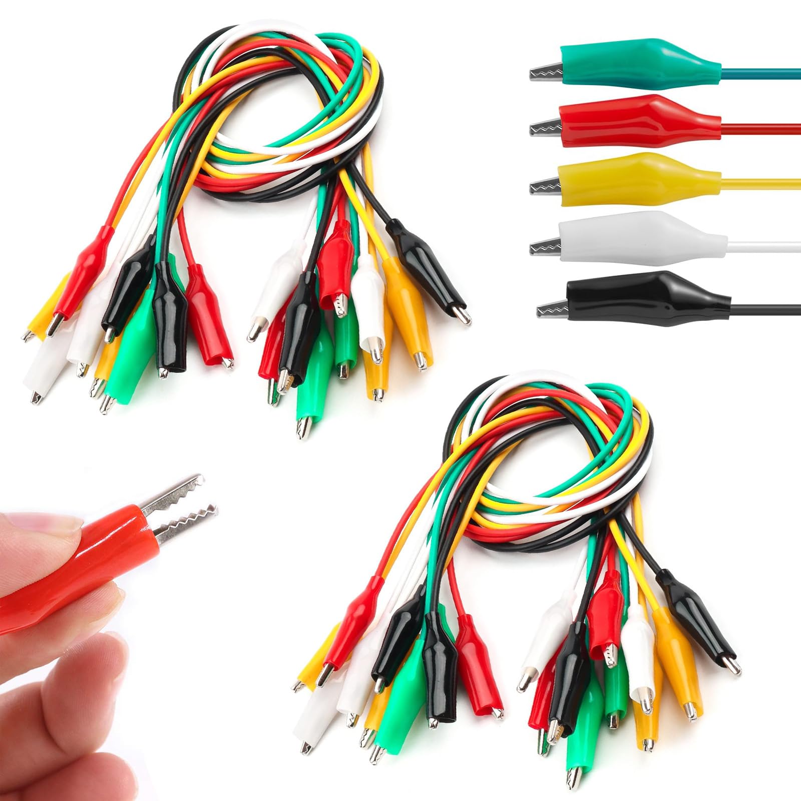 SubTack 20 Pcs Multimeter Test Leads with Small Crocodile Clips - Mini Alligator Clip Jumper Wires for Electrical Testing - 12v Croc Clip Extensions, Multicolored
