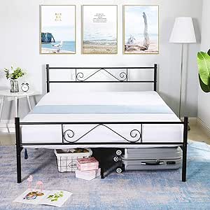 GreenForest - Marco de Cama tamaño Queen de Metal con cabecero y