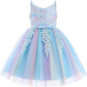 IDOPIP Toddler Baby Girl Birthday Dress Sequins Lace Rainbow Tulle Dress Graduation Wedding Party Pageant Dresses 2-7 Years