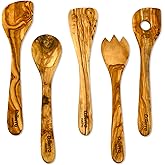 12-Inch Olive Wood Cooking Tools – 5-Piece Wooden Kitchen Utensils Set with Spoons, Spatulas & Cooking Tools – Wood Kitchen Utensils Set for Cooking – Crafted Wood Essentials by DaTerra Cucina