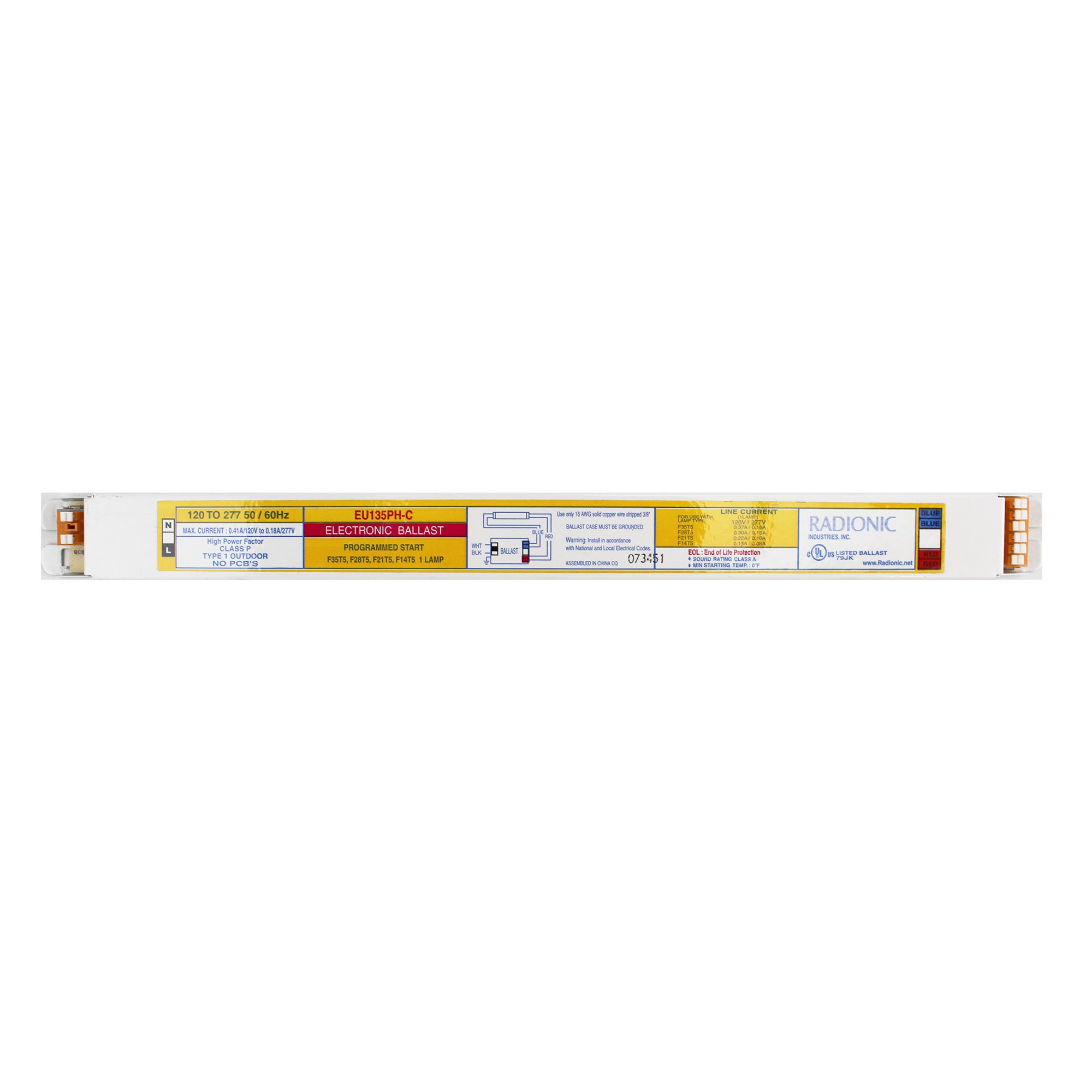 Radionic EU135PH-C Electronic Fluorescent Ballast, 35W T5, 1 Lamp, 120/277V