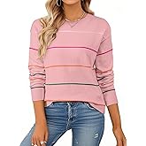 SHEWIN Womens Sweaters Crew Neck Knit Long Sleeve Striped Sweater Fall Outfits for Women 2025