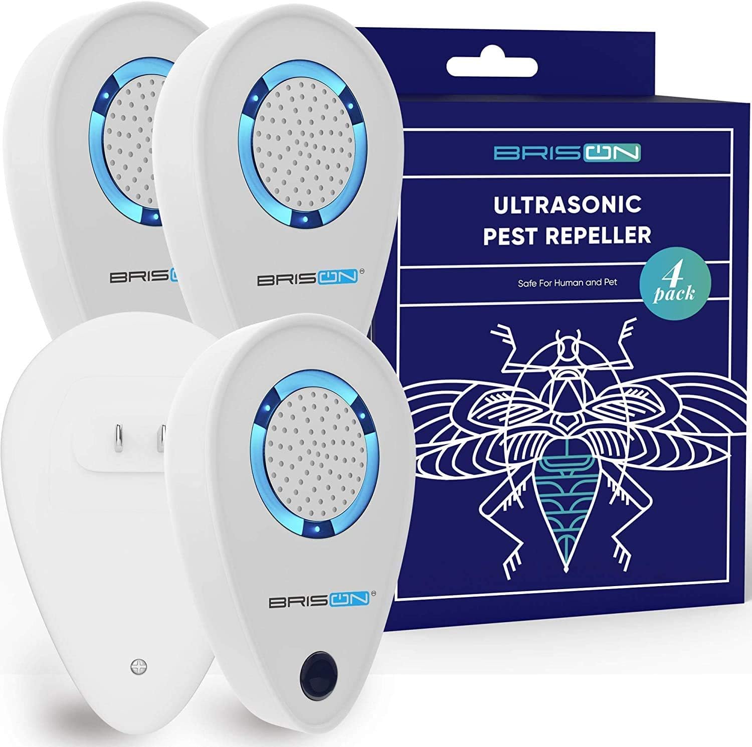 Ultrasonic Pest Reject Repeller - Plug in Electronic Non-Toxic Device - Electromagnetic and Ultrasound Control - Repellent for Mice Rats Bed Bugs Spiders Rodents Insects - Indoor