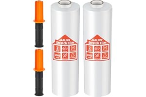 JARLINK Stretch Film, 80 Gauge,15 Inch x 1000 Feet Shrink Wrap for Pallet Wrap, Industrial Strength Stretch Wrap up to 800% Stretch with Handles, Moving Wrapping Plastic Roll, 2 Pack