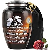 LIFAG Handcrafted Angel Quote Large Urn for Ashes Adult Male & Female with Velvet Bag | Funeral Cremation Urns for Human Ashes Adult Man | Decorative Memorial Burial Urns up to 220 lbs