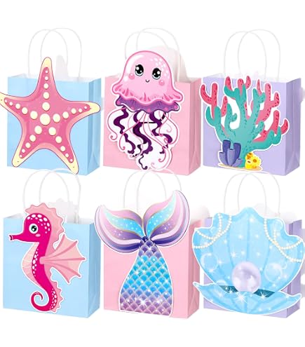 Clabby Mermaid Party Favor Bags - 24 Pack, Drawstring, 10x7 Inch, Polyester, 8 Designs - View #14