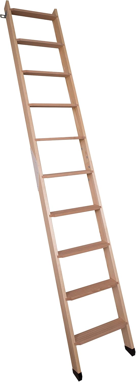 DOLLE Hochbettleiter aus Holz mit 10 Stufen | Geschosshöhe bis 245 cm | In Natur oder Weiß lackiert | Breite: 40 cm | inkl. Fußkappen | Buche Stufen | Kiefer Holm | Anstellleiter (Naturbelassen)