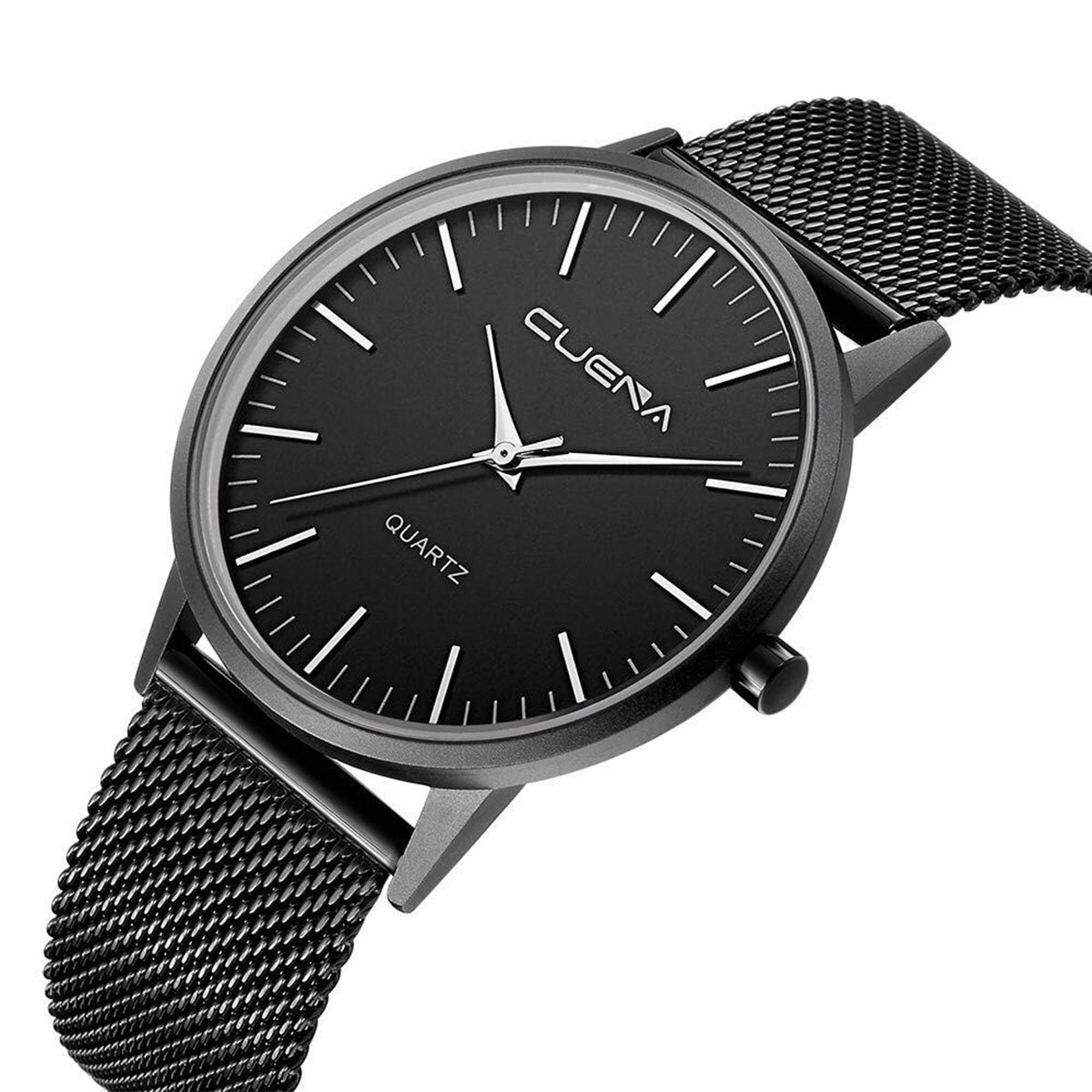 Men\'s Wrist Quartz Watch, Simplicity Classic Stainless Casual Watch, Milanese Mesh Band by CUENA, Black
