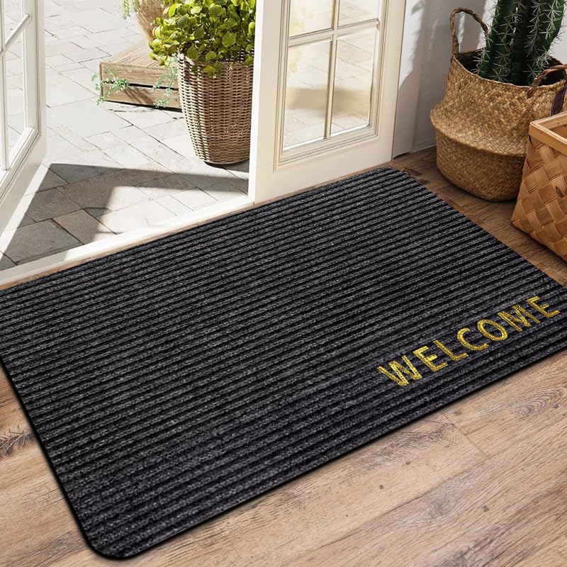 LYGLIGH Welcome Door Mat Outdoor: Sturdy Front Door Mats Indoor Entrance, Stain and Fade Resistant, Non-Slip Low Profile Washable Doormat, Trap Dirt and Moisture Floor Mat, 35