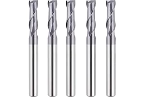 SpeTool 5PCS 2 Flutes Square Nose End Mill Set Power Milling Machine Carbide Upcut CNC Router Bits Tiain Coated, 1/4 inch Sha