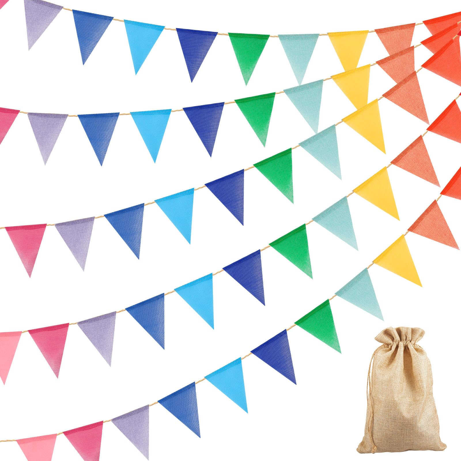 60PCS Bunting Outdoor, 20M/60ft Garden Bunting Decorations Linen Festival Flags Rainbow Bunting Flags, Waterproof Fabric Bunting for Wedding Baby Shower Garden Birthday Parties(Colorful)