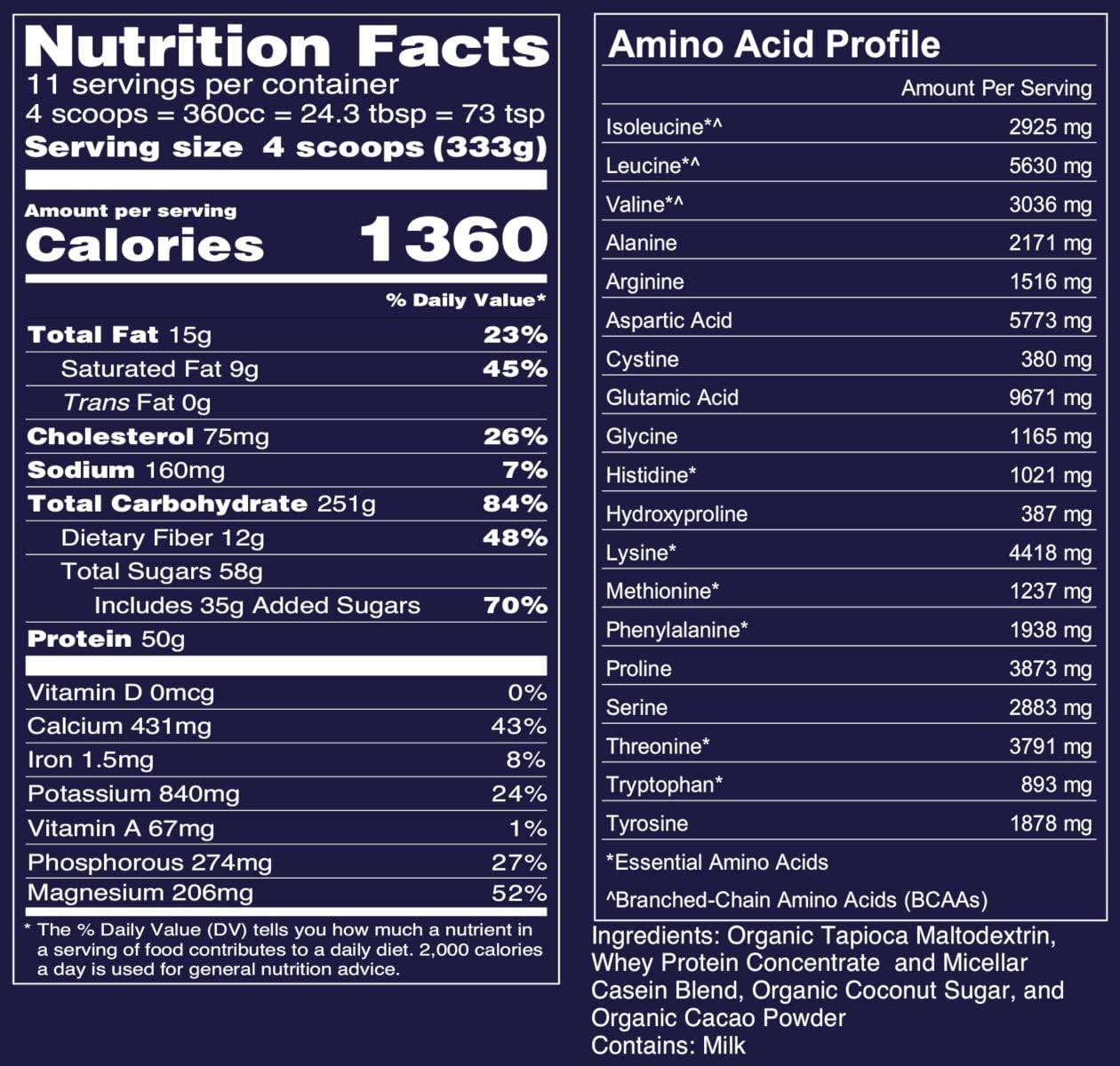 Chocolate Naked Mass - All Natural Weight Gainer Protein Powder - 8lb Bulk, GMO Free, Gluten Free & Soy Free. No Artificial Ingredients - 1,360 Calories - 11 Servings: Health & Personal Care