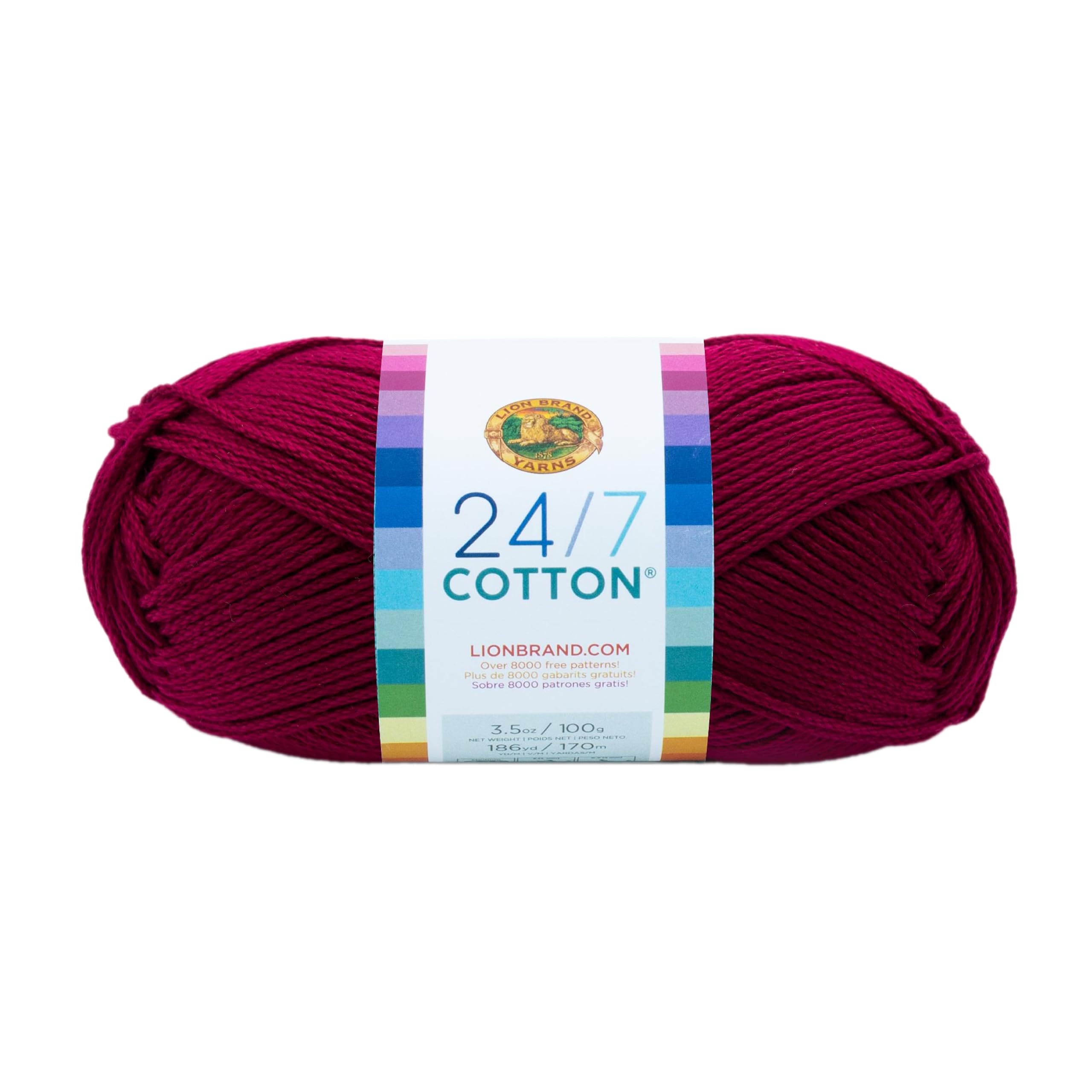 Lion Brand Yarn Company Cotton Yarn, 100 Percent Cotton, Magenta,15.24x6.35x6.35 cm — image 1