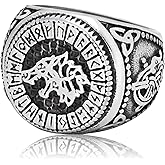 Gungneer Stainless Steel Runic Fenrir Wolf Ring Odin Norse Rune Circle Viking Jewelry for Men Women