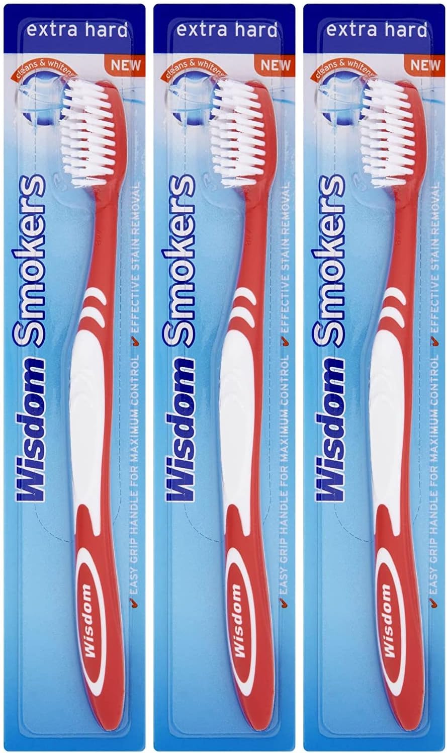 3 x Wisdom Smokers Extra Hard Brush Toothbrush - Oral Hygiene Care