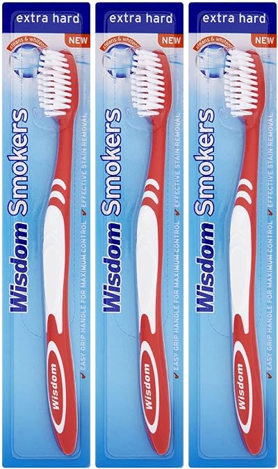 3 x Wisdom Smokers Extra Hard Brush Toothbrush - Oral Hygiene Care
