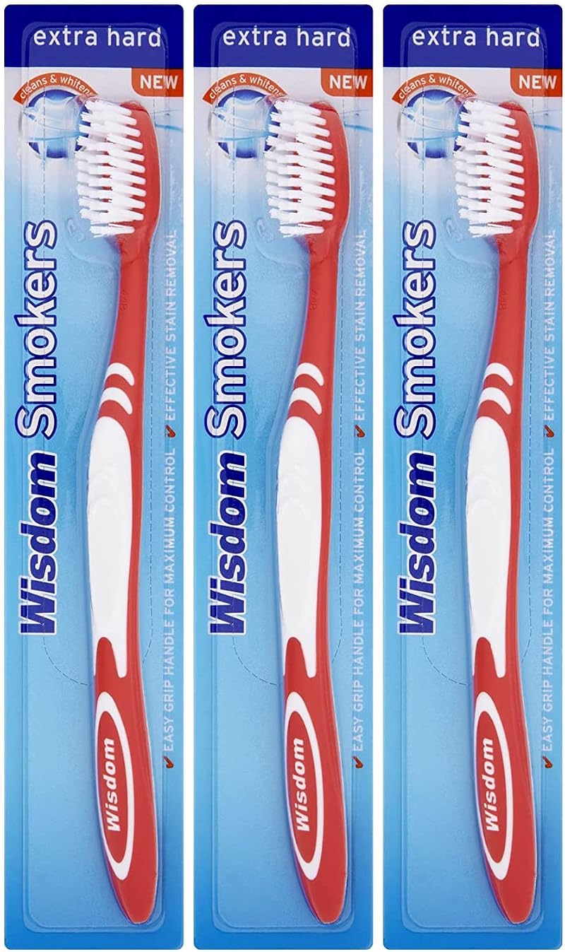 3 x Wisdom Smokers Extra Hard Brush Toothbrush - Oral Hygiene Care