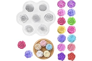 HNGWLYN Flower Silicone Molds 7 Cavity Flower Candle Molds Rose Peony Fondant Mold for Jelly Chocolate Mousse Cake Decorating