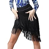 Z&X Women's Latin Salsa Dance Skirt Hi-Lo Fishbone Ruffle Swing Skirt Ballroom Fringe Dancing Skirts with Shorts