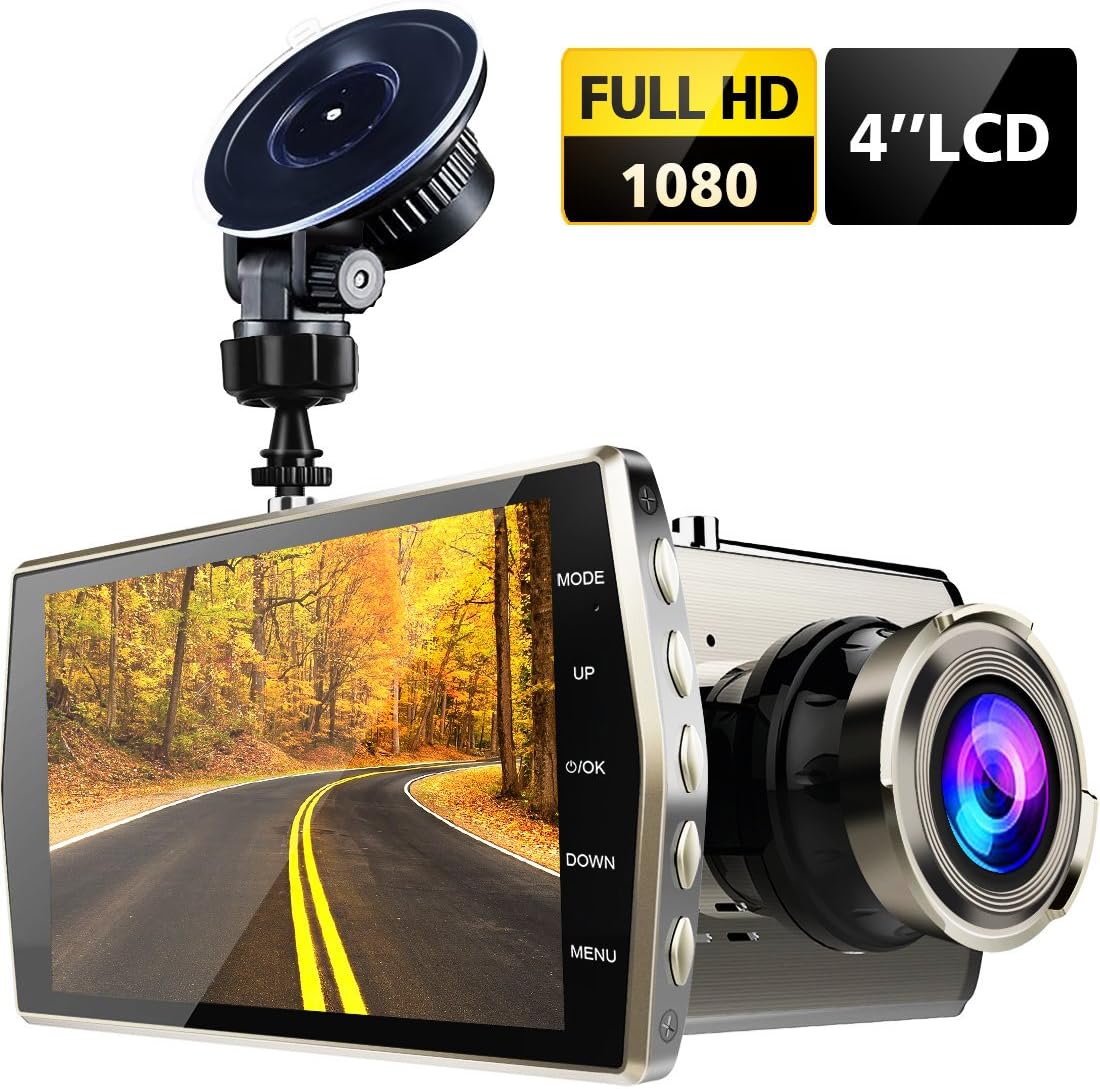 Audoc Dash Cam Dashboard Car Camera FHD 1080P Big 4" LCD 170 Degree Wide Angle Recorder G-Sensor Parking Monitor Night Vision WDR Loop Recording